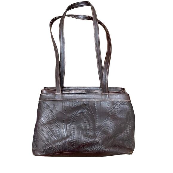 Vintage Hand-tooled Leather Purse Handmade Brown Floral and Scroll Design - Picture 1 of 12